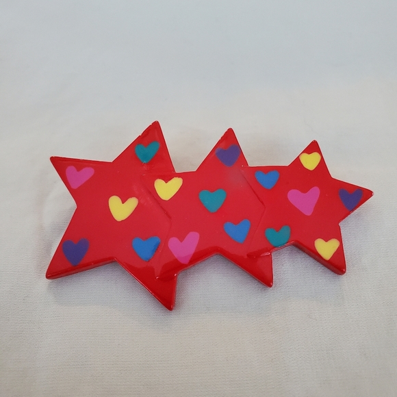 Vintage Jewelry - Vintage 90s - Shooting Star with Hearts 💕 red brooch with multicolored hearts